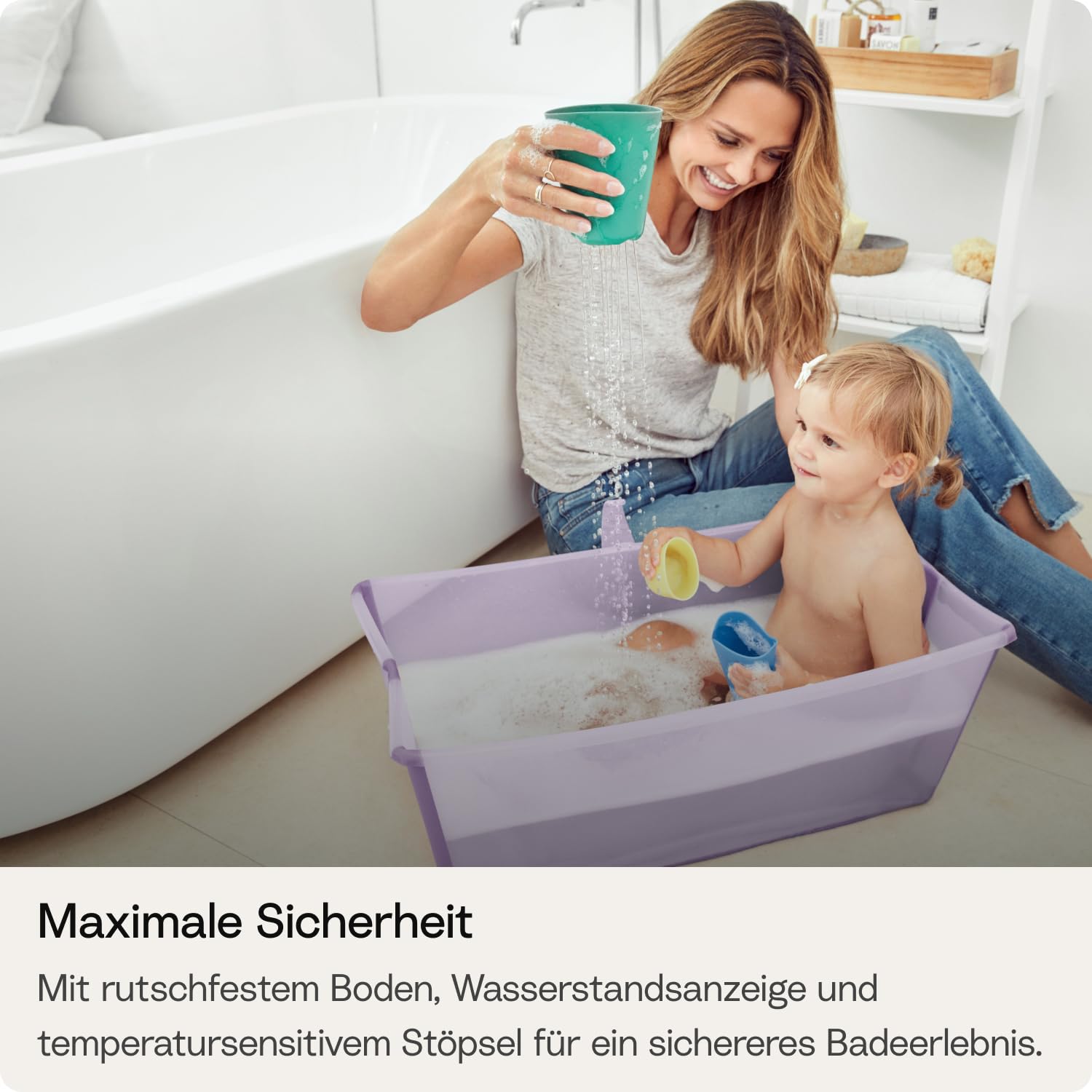 Stokke Flexi Bath, Lavender - 64 x 24 x 34 cm - Faltbare Babybadewanne für Neugeborene und Babys - Leicht, robust & einfach zu verstauen - Praktisch für zu Hause oder auf Reisen