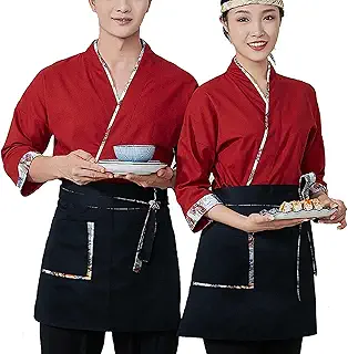 HMLOPX Chef Jacket 寿司シェフコート 日本人シェフユニフォーム 男女兼用 居酒屋ウェイター作業服 オールシーズン対応 (Color : Men Red, Size : XL-XLarge)
