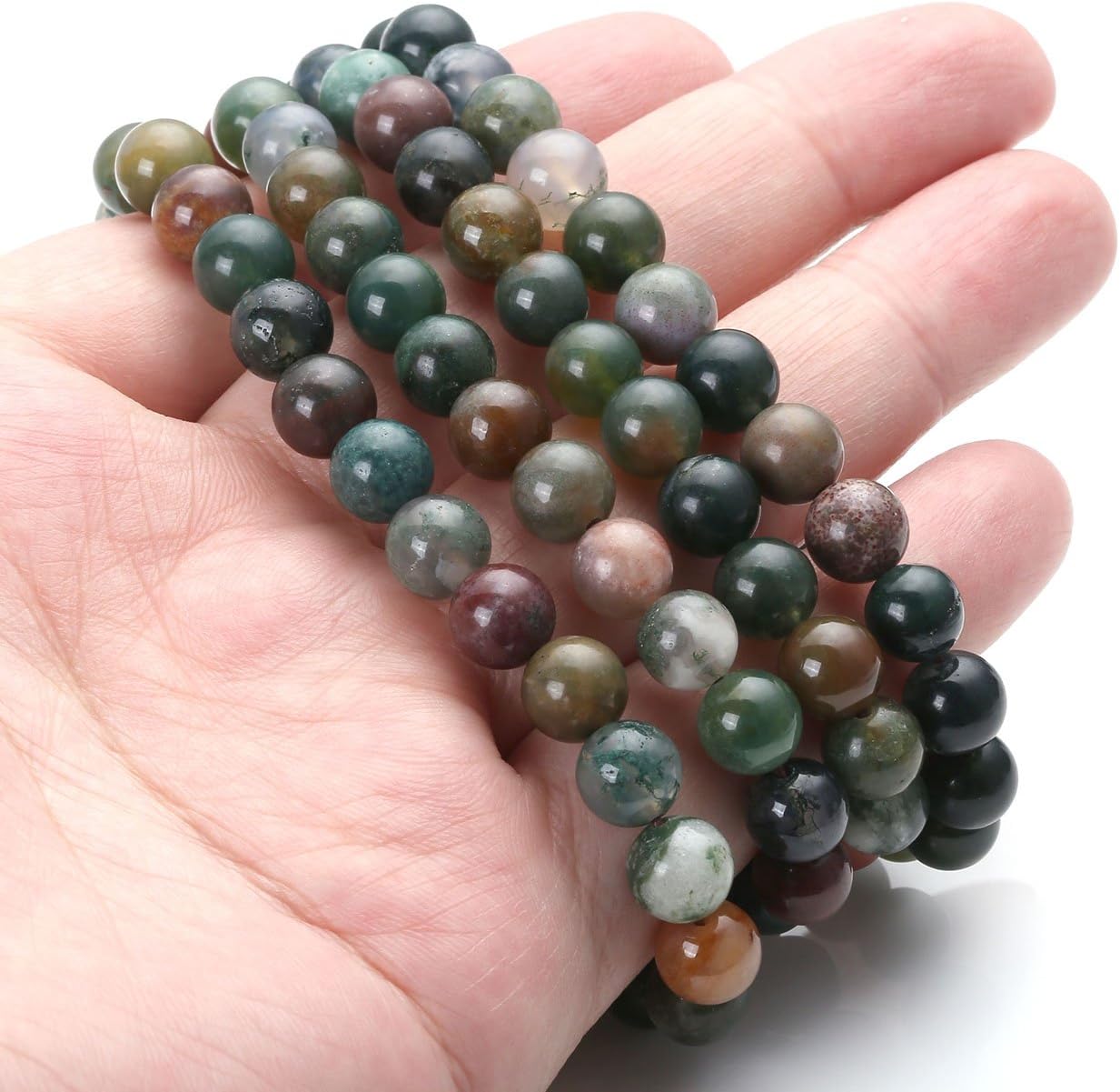 Jovivi 108 Mala Beads Bracelet 6mm 8mm Natural Indian Agate/Green Moss Agate Gemstone Healing Crystal Stone Beaded Bracelet Hand Knotted Prayer Mala Beads Necklace for Yoga Meditation Balance - Image 4
