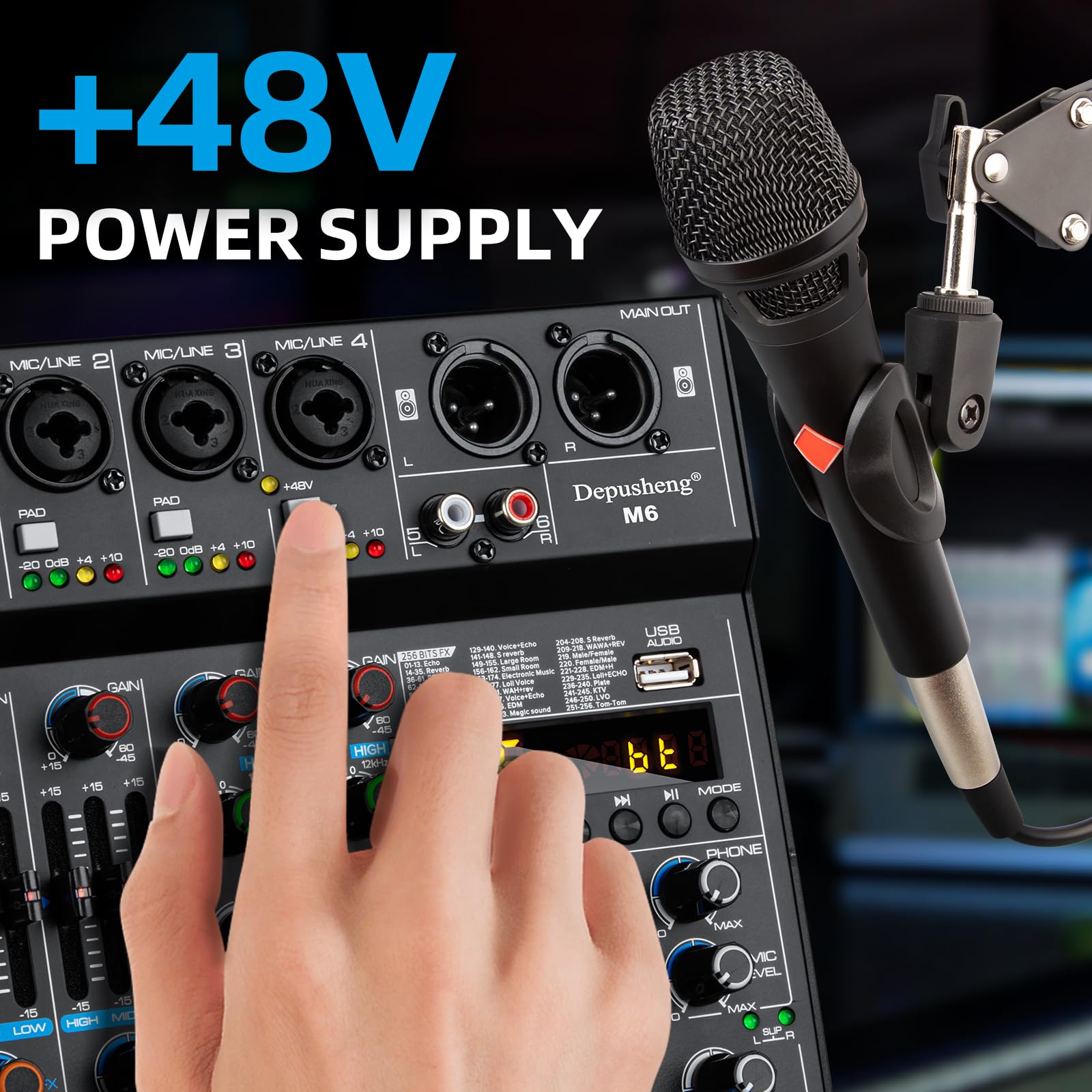 Depusheng M6 Portable Mini Mixer 6-Channel Audio Mixer DJ Console