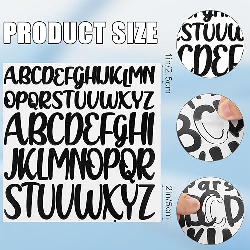 Miniatura 2 de 416 piezas de 8 hojas de calcomanías de letras, 1 pulgada y 2 pulgadas, calcomanías autoadhesivas del alfabeto, calcomanías de vinilo impermeables