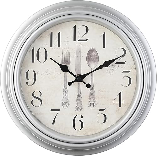 WOOPHEN Reloj de pared vintage, 10 pulgadas, silencioso, sin tictac, retro, de cuarzo, funciona con pilas, redondo, decorativo, fácil de leer, para