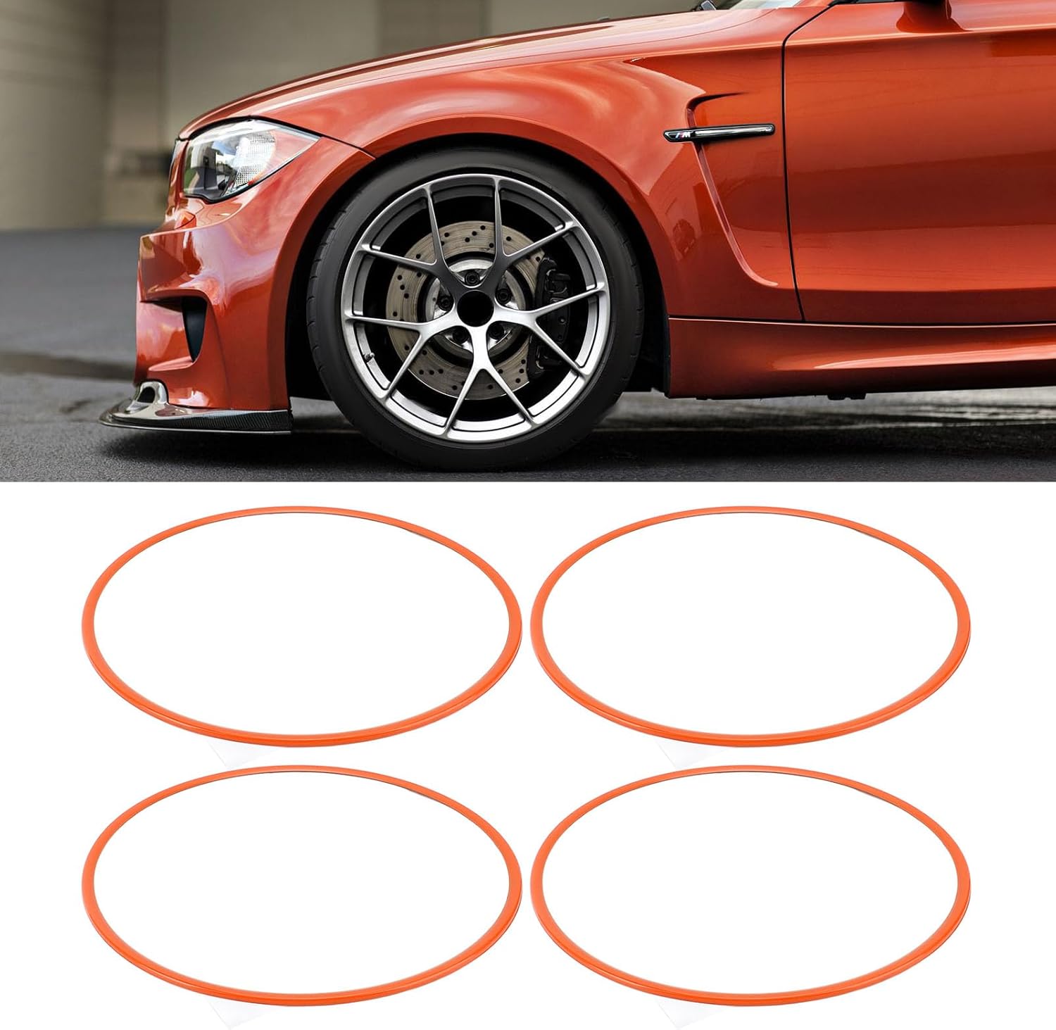 4Pcs Wheel Rim Protector Ring, ABS Rim Guard Car Tire Trim Rings, 360 Degree Protection Rings with Universal Fit, Ideal for 16 Inch Wheels & Flat Edge Rims, 16inch (Orange)