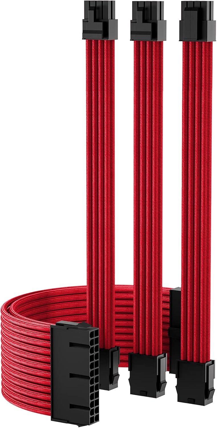 Funtin Mod Sleeved Cable, Red Power Supply Cable Extension