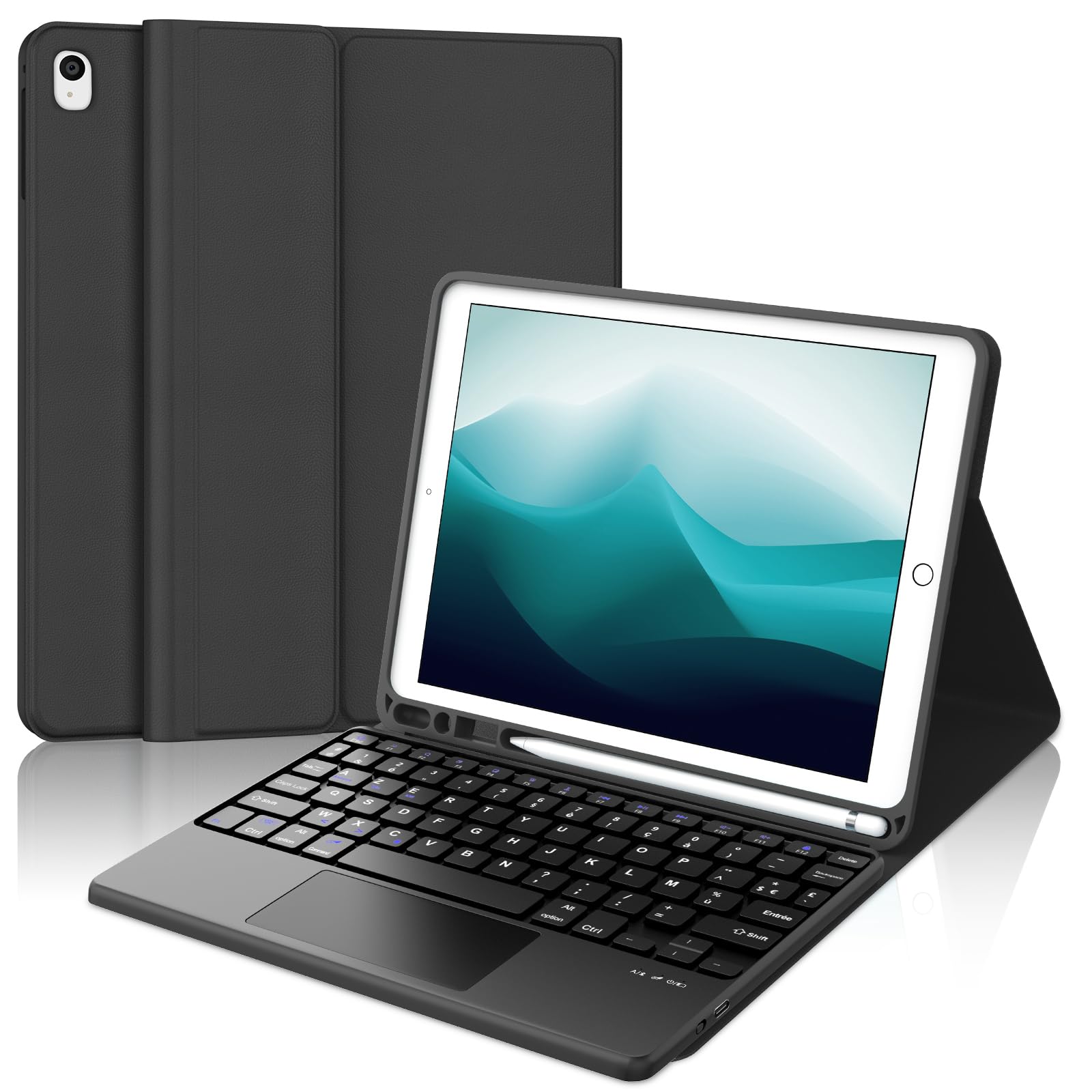 Carcasa para teclado con teclado táctil para iPad 9e/8e/7ª generación de 10,2 pulgadas, funda de teclado Bluetooth desmontable con soporte para iPad 2021/2020/2019 10.2"/Air 3 2019/Pro 10.5 2017