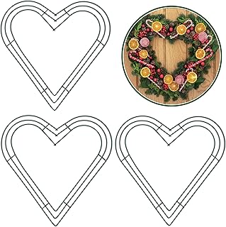3Pack Heart Shaped Wire Wreath Rings 12 inch Metal Wreath Frame,Heart Wi...