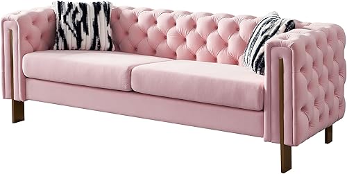 Miniatura 3 de Sofá Chesterfield de terciopelo, sofá tapizado clásico copetudo, moderno de 3 plazas, muebles largos con respaldo copetudo para sala de estar y