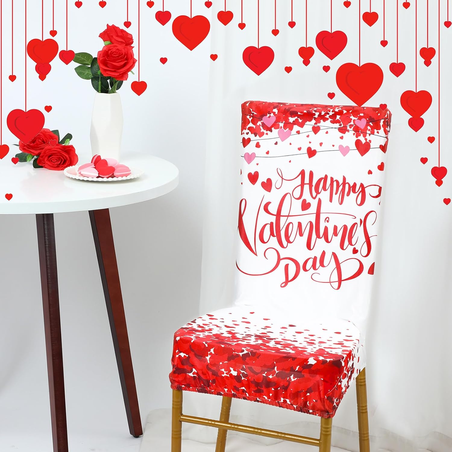 Umigy 6 Pc Valentine Heart Dining Chair Slipcovers - Removable Washable Back Protector Set - Valentine Kitchen Dining Cover