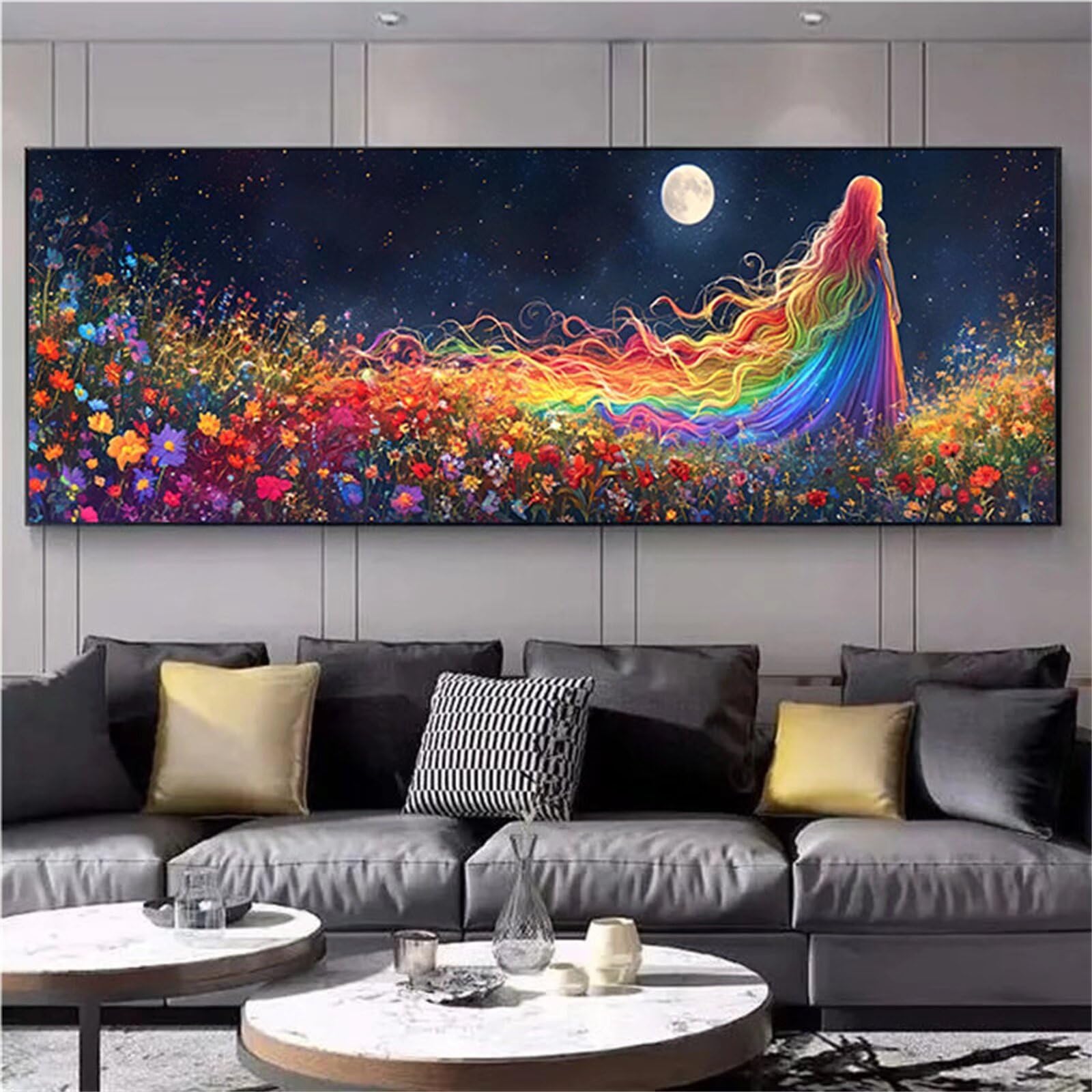 5D Diamond Painting Kit Completo Luna, Ragazza Diamond Painting Grandi Dimensioni 50x150cm, Fai da Te round Diamantini Crystal Art Bambini Adulti Paintings Kit, Home Wall Room Decor,Regalo Uomo ym-966