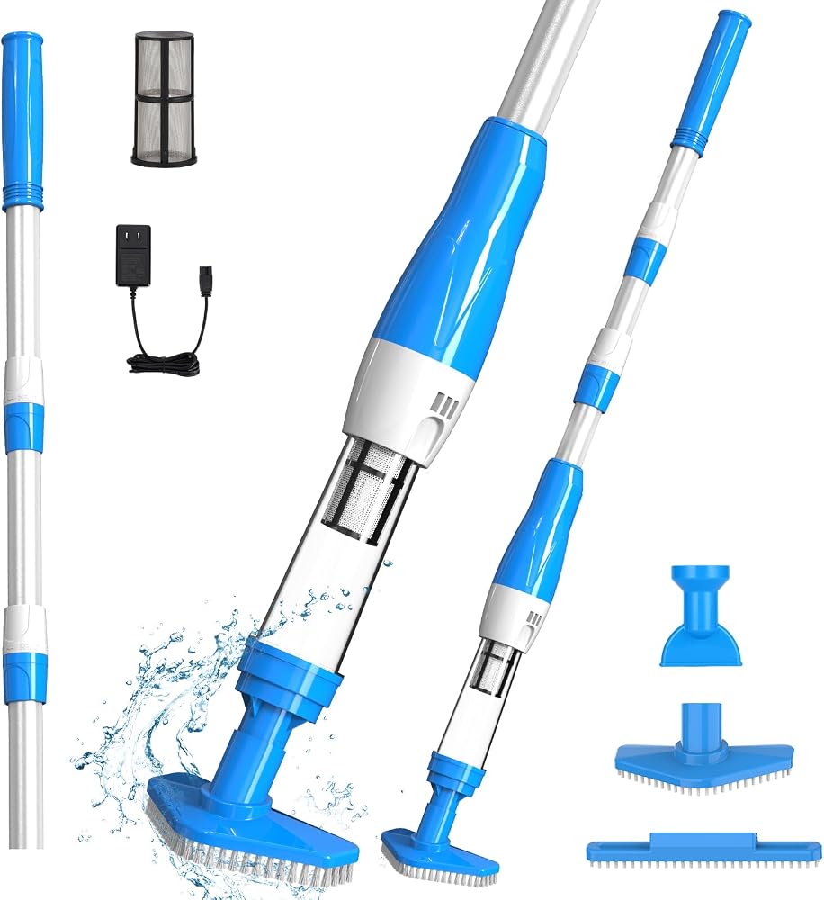 Aspirateur de Piscine sans Fil, Aspirateur pour Spa Rechargeable | 3 en 1 Aspirateur Balai Piscine Hors Sol, Aspirateur à Main Électrique pour Spa, Jaccuzi, Petite Piscine, Bleu