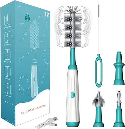 Juego de cepillos eléctricos para botellas con cepillo para biberón de 4 piezas, cepillo para biberón, cepillo para pezones, cepillo para popote y