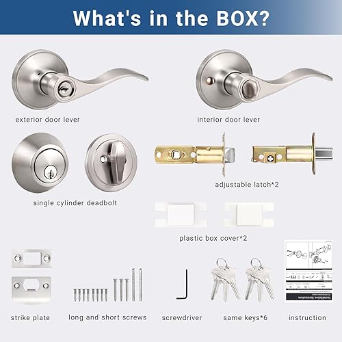 Miniatura 6 de Knobonly DL12061-0102-Combo - Juego de perillas para puerta con cerradura (acabado en níquel satinado)