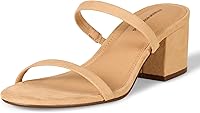 Amazon Essentials Women's Thin Two-Strap Heeled Slide Sandals - Comfortable Block Heel Memory Foam Insole