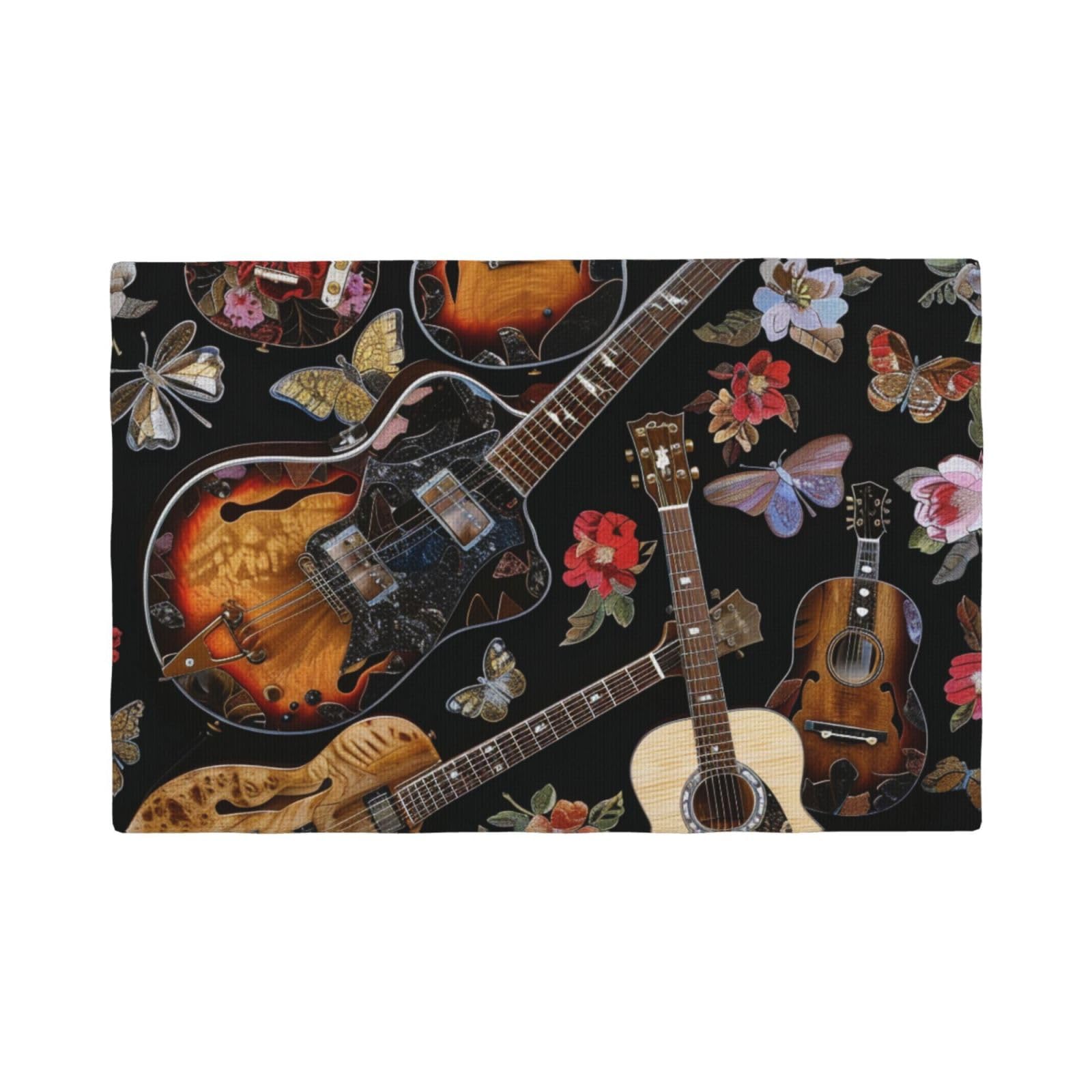Guitars Print Placemats Set, Heat Resistant Washable Placemat 12x18in Table Mats for Party Kitchen Dining Table Decoration Indoor Outdoor, Six Piece