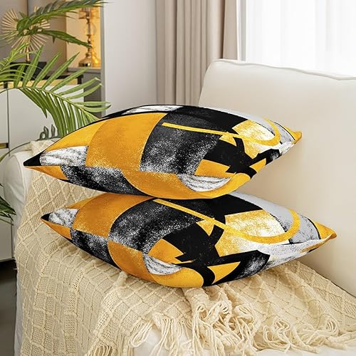 Miniatura 3 de Funda de almohada amarilla y negra de 16 x 16 pulgadas, 1 funda de almohada decorativa geométrica abstracta para sofá y habitación, funda de cojín