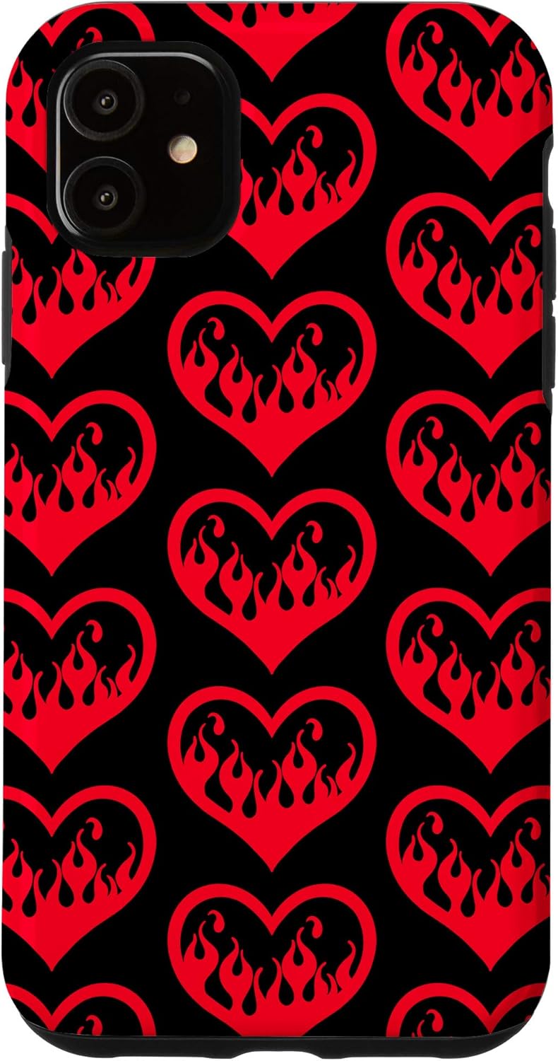 iPhone XR Valentine's Day Flames Heart Gothic Y2K Goth E-Girl Emo Red Case