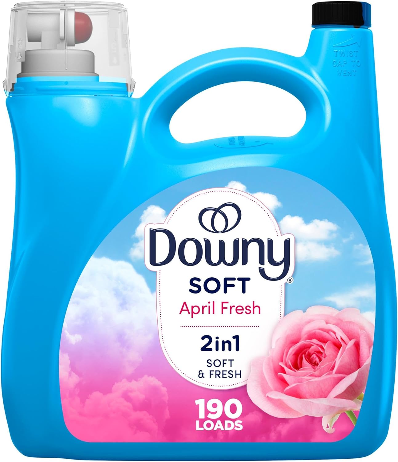 Downy Soft, 2 in 1 Soft and Fresh Liquid Fabric Softener, April Fresh, 140 fl oz, 190 Loads, Fabric Conditioner Liquid provides softness and freshness for fabrics April Fresh 140 Fl Oz (Pack of 1) - Image 1 of 7