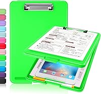 Vista 9 de Sooez - Portapapeles con almacenamiento, de plástico con clip de perfil bajo, resistente, plegable, cubierta impermeable para portapapeles