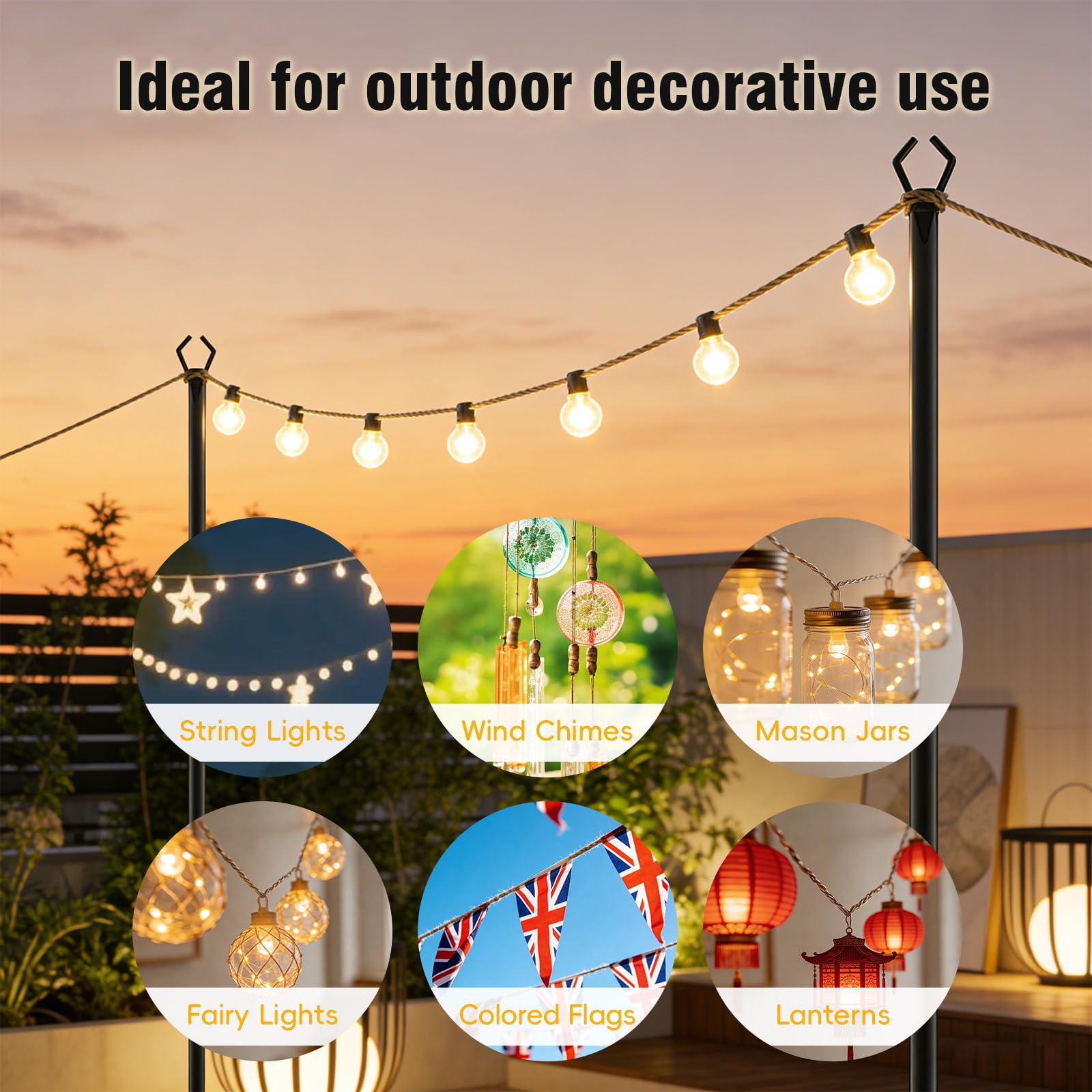 2 Pezzi Pali per Striscia Luminosa, 3M Pali per Striscia Luminosa Supporto per Illuminazione Esterna, Aste per Bandiere per Feste all'aperto, Patio, Giardino, Cortile, Matrimoni