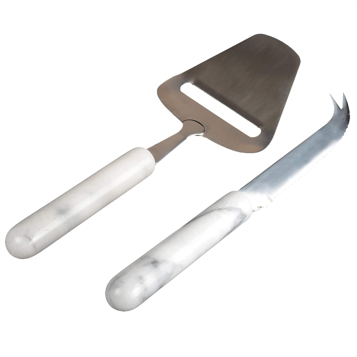 Misc 2 Pcs Cheese Serving Set with White Marble Handle Stainless Steel Piece