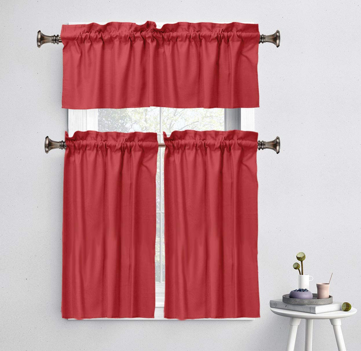 WOSIBO Confezione da 2 mantovane in cotone a quadri di bufalo verde e bianco, decorazione per finestre, con tasca per asta, per cucina/soggiorno, 40,6