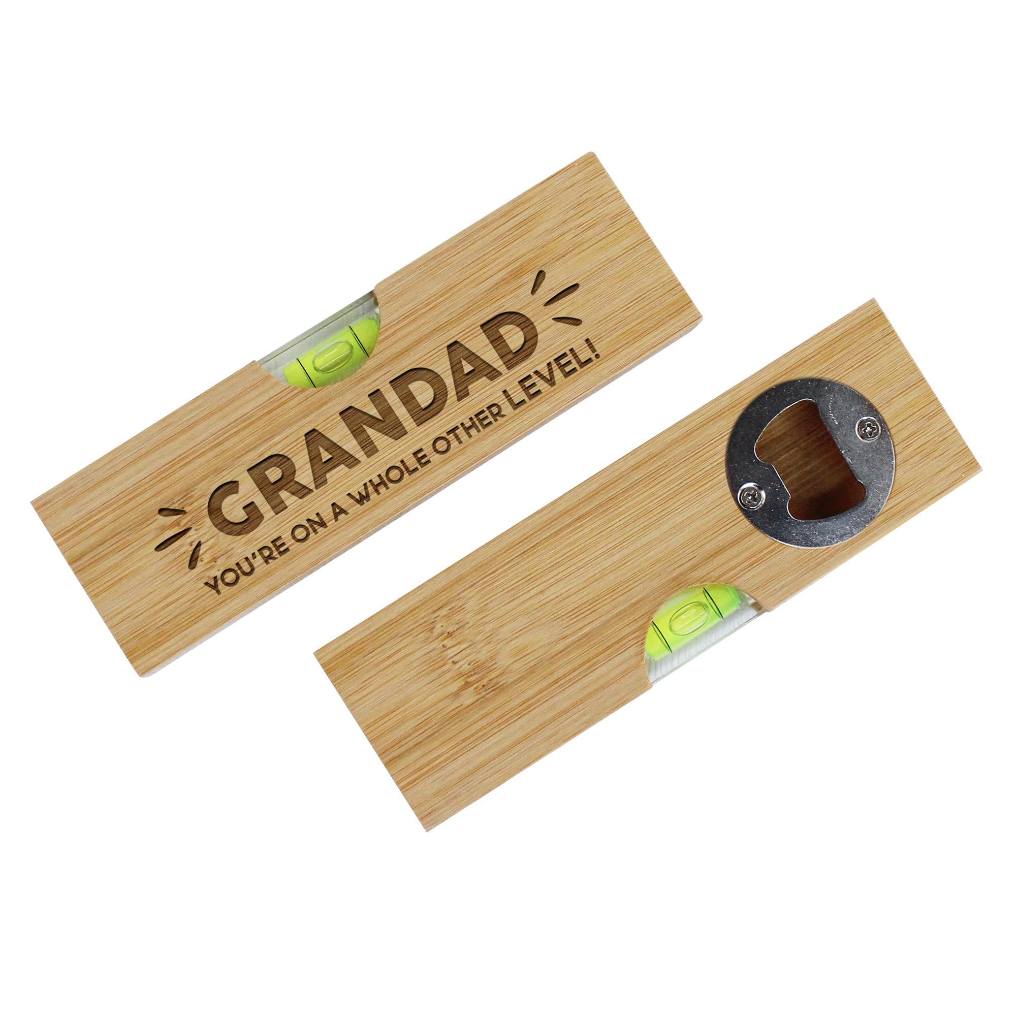 eBuyGB 2 in 1 Wooden Spirit Level with Bottle Opener, DIY Multi Tool, Grandad You're On A Whole Other Level, Birthday Gift for Grandad