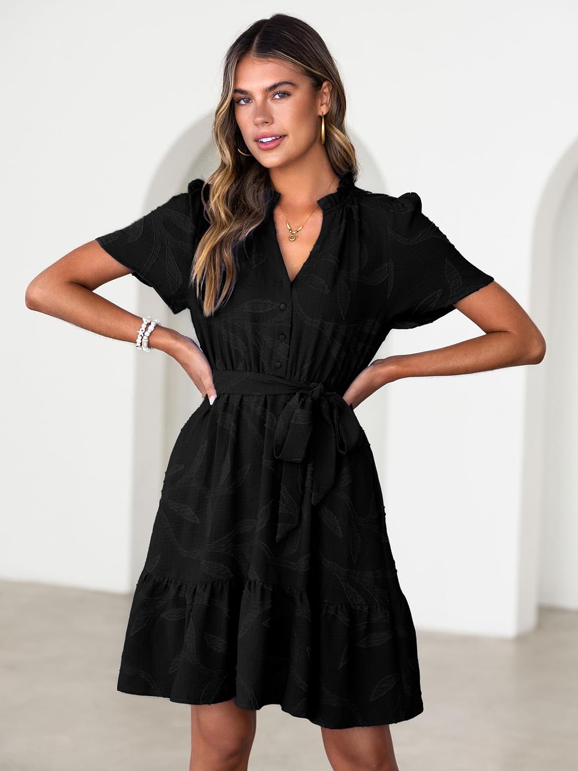 Simplee Womens Summer Dresses 2026 Casual Short Sleeve Empire Waist A Line Mini Dress V Neck Boho Sundress Pockets - Image 8