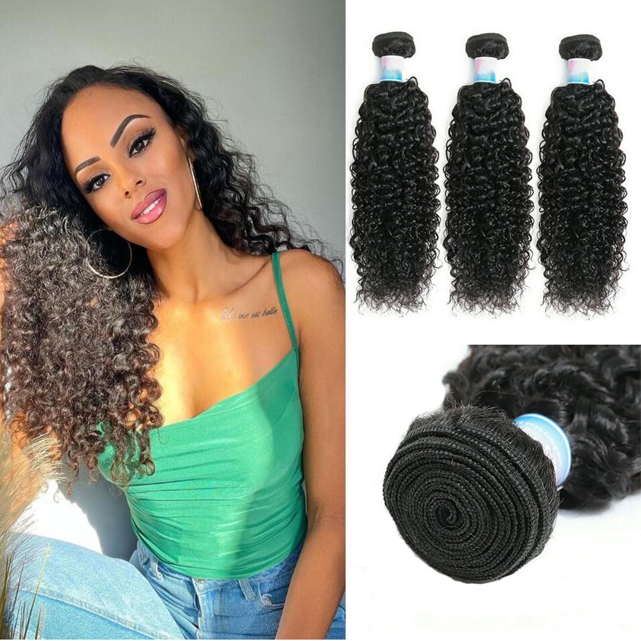 EMOL 8A Brazilian Kinky Curly Hair Brazilian Curly Bundles Kinkys Curly Human Hair 100% Unprocessed Virgin Curly Hair Bundles 10 12 14 Inch Kinky Curly Bundles…