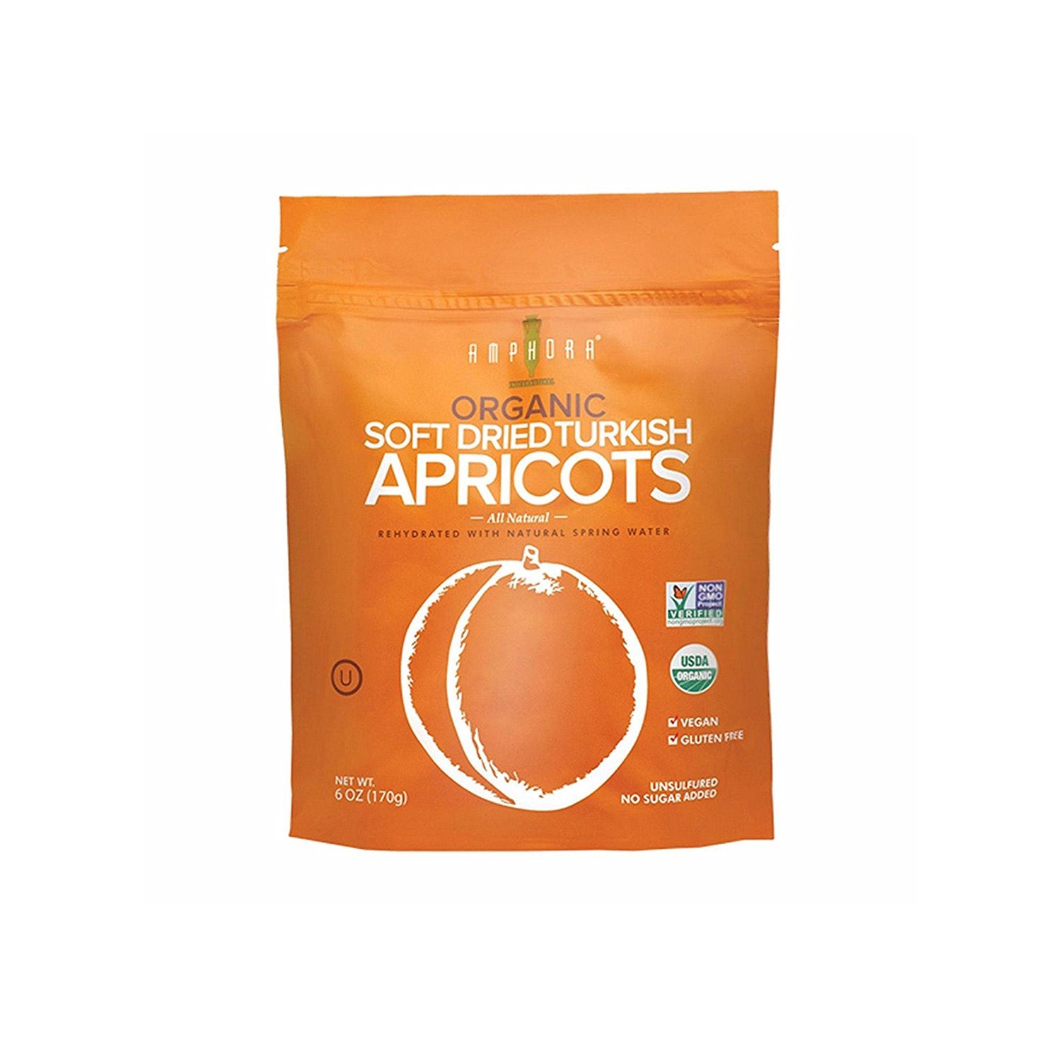 AMPHORAAll Natural Organic Soft Dried Turkish Apricots, Vegan, Gluten Free, Keto 6 Oz Each (Single Pack)