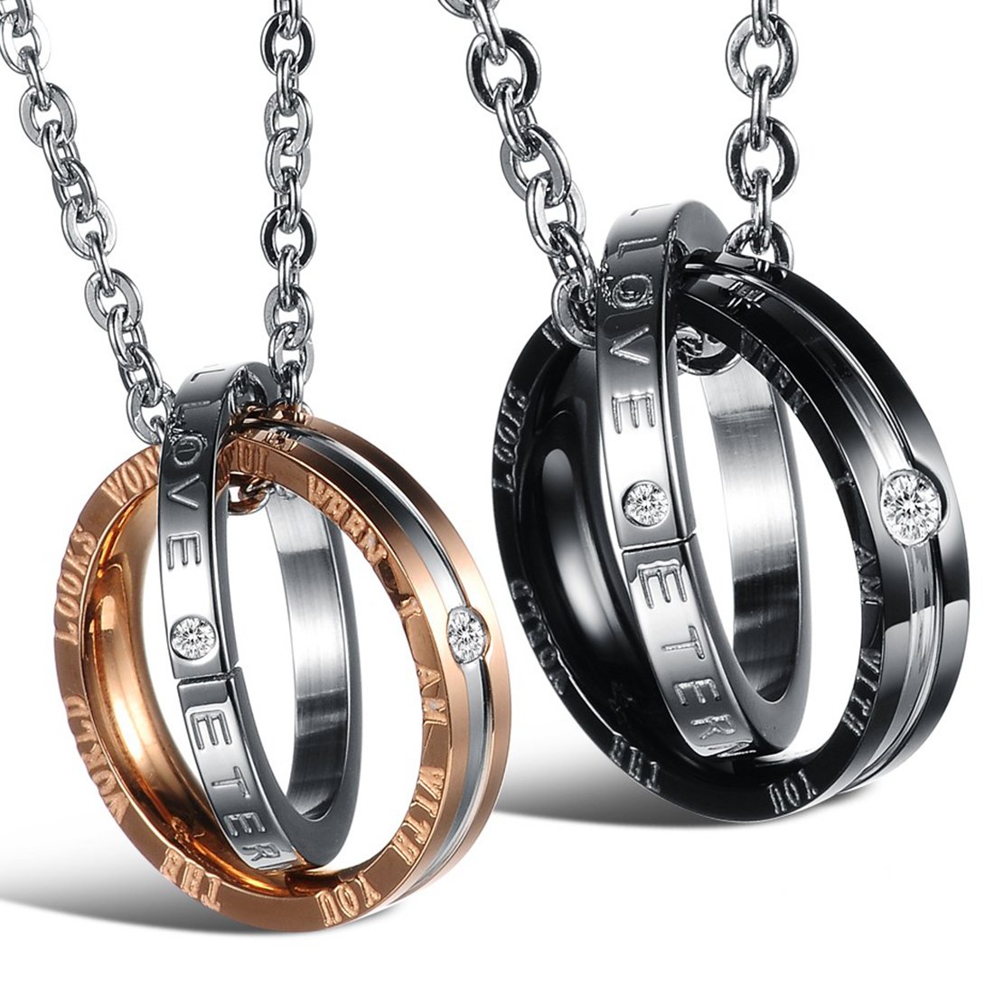 Peora His Her Titanium Steel Love Engraved Rings Couple Pendant Necklace Matching Set for Unisex Adult (B07C3N5TJR) Amazon Price History, Amazon Price Tracker