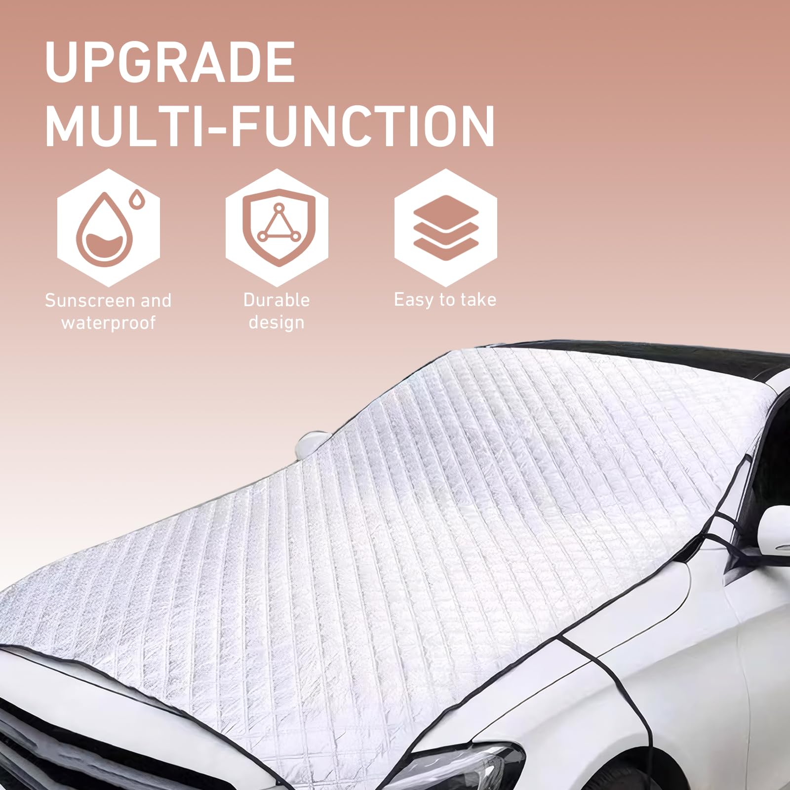 Teybouk Car Hood Cover Multi-Layer Thickening Waterproof Coat for Front Windshield Hood All Seasons Foldable Shield with Fixed — view 3