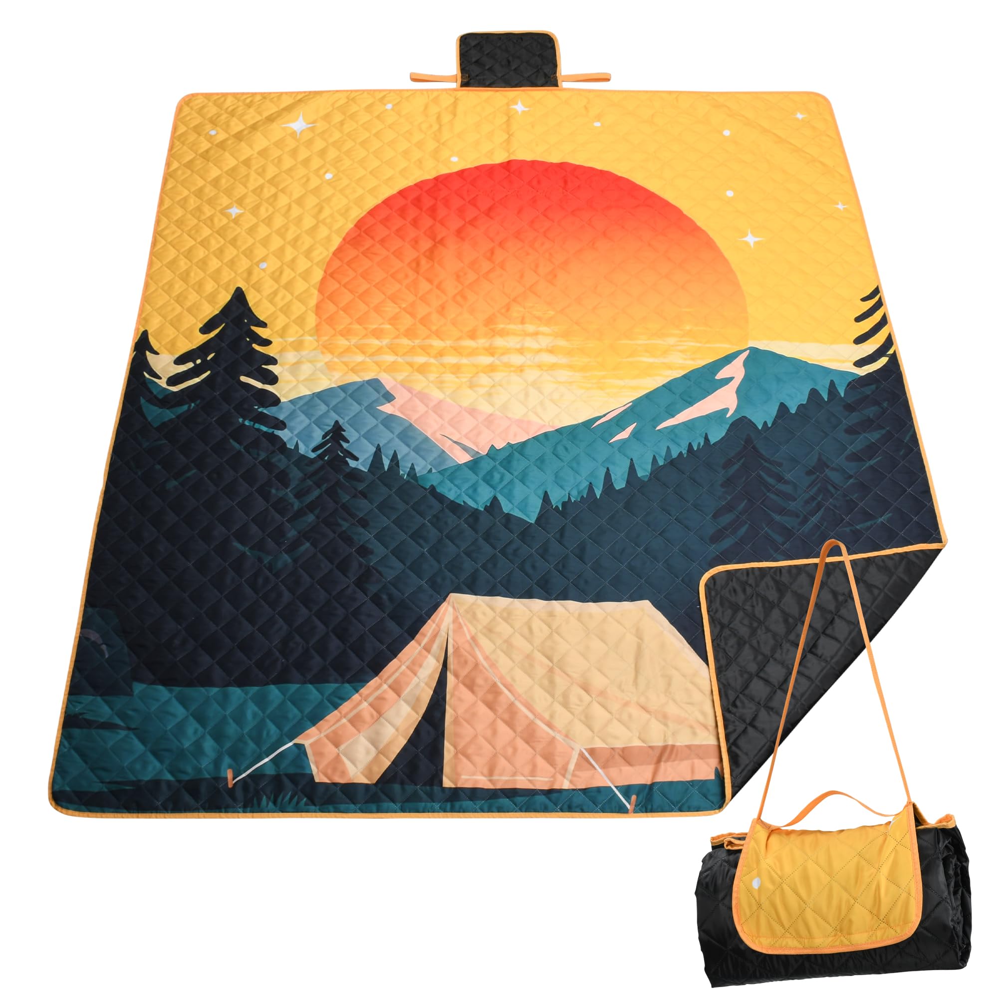 Kato Tirrinia Coperta da picnic extra grande, impermeabile, leggera, portatile, impermeabile, per campeggio, viaggi, picnic in famiglia, all'aperto, 180 x 200 cm, tramonto Grove
