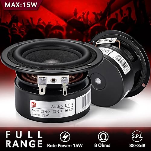 Miniatura 4 de Paquete de 2 altavoces de estantería de rango completo, 3 pulgadas, 8 ohmios, antimagnéticos, de alta fidelidad, caja de madera, altavoz multimedia