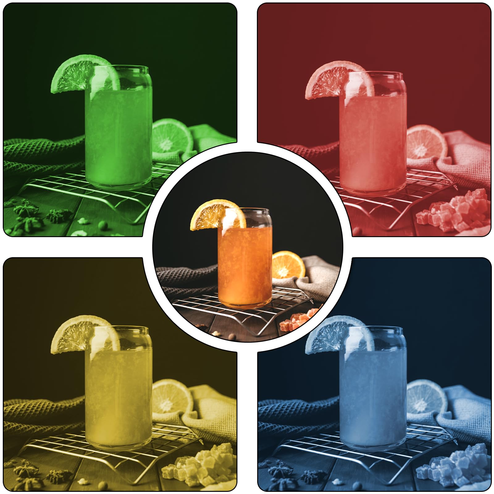 Lot de 5 chaussettes diffuseurs standard en tissu de 18 cm pour lampe à réflecteur stroboscopique de studio (blanc, rouge, bleu, jaune, vert)