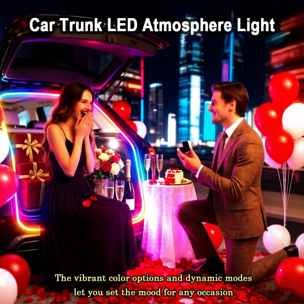 RGB LED Strip for Car Trunk Interior, Waterproof IP67 Multi-Color Car Trunk Lighting with Music Sync, Universal Car LED Strip Lights Decor