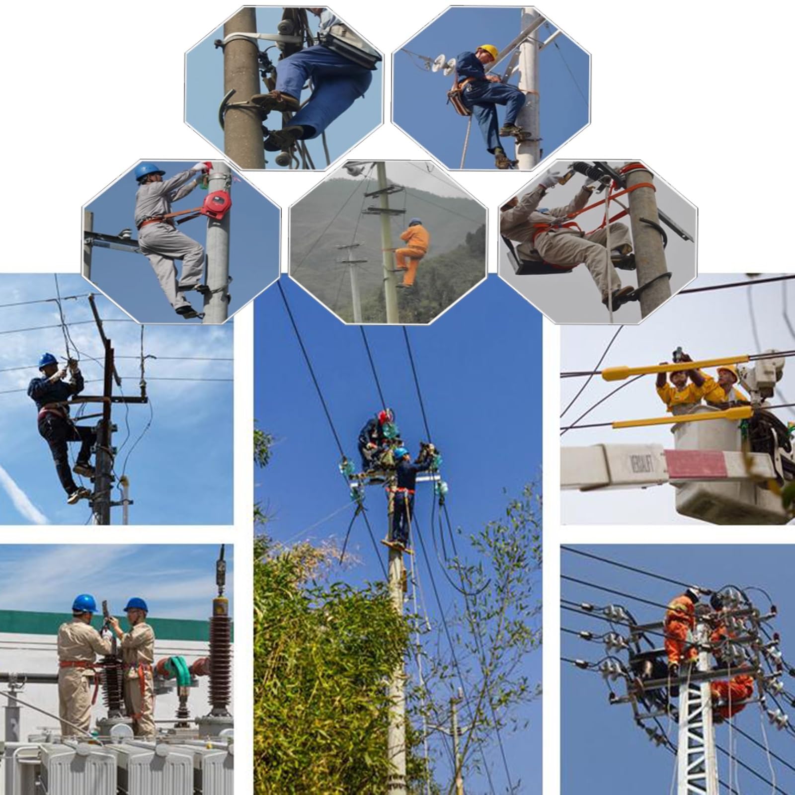 Attrezzatura per Arrampicata su Pali Elettrici, per Energia/Servizi/Metallo/Bandiera/Telefono/Pelle/Alta Quota, con Imbracatura(250mm/9.8'')
