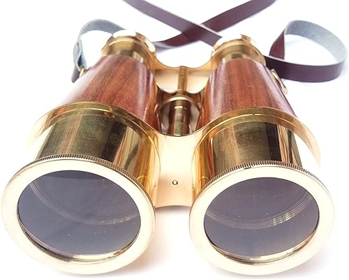 Miniatura 5 de Binoculares antiguos de latón sólido brillante para adultos y niños con correa de cuero para el cuello, binoculares náuticos compactos de 6 pulgadas