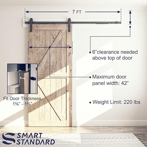 Miniatura 3 de SMARTSTANDARD Kit de herrajes de cierre suave para puerta de granero de 7 pies  5 pies a 10 pies, deslizante suave y silenciosamente  simple y fácil