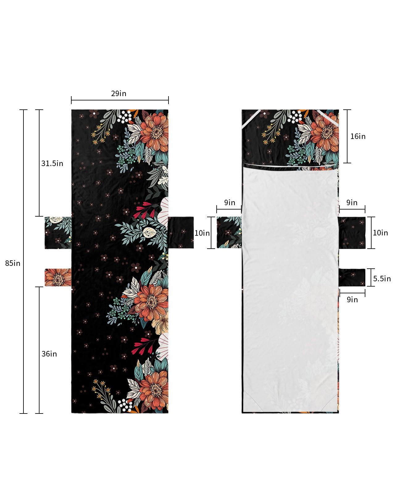 Spring Floral Beach Lounge Chair Towel Cover, Soft Chaise Lounge Towel with Side Pockets Patio Pool Chairs Cover for Beach/Pool Sunbathing 29x85 Boho Ethnic Summer Botanical Flowers Black