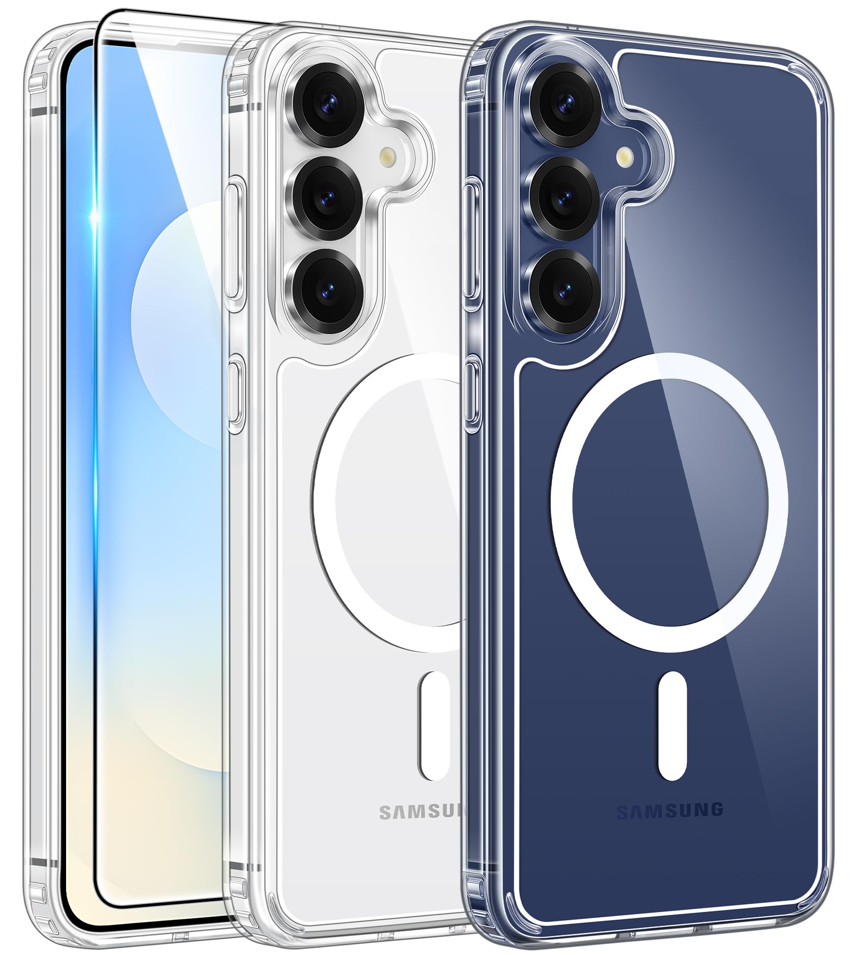 FNTCASE for Samsung Galaxy S25-FE Case Clear Compatible with Magsafe | Screen Protector, Anti Yellowing, Magnetic Phone Cases, Slim, Rugged, Shockproof Protective, Transparent Cell Cover