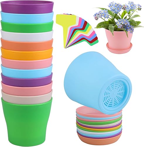 Macetas de plástico de 12 piezas de 4 pulgadas, macetas multicolor para plantas de semillero, macetas gruesas para interiores y exteriores para tu