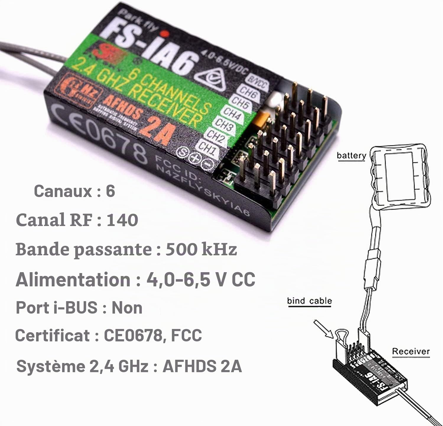 Flysky FS-IA6 Récepteur 6 canaux 2,4 GHz AFHDS 2A RC émetteur récepteur pour émetteur RC FS I4X I6 I6X I6S GT2G GT2E I8 I10 TH9A GT5 IT4S TM10 Modèle