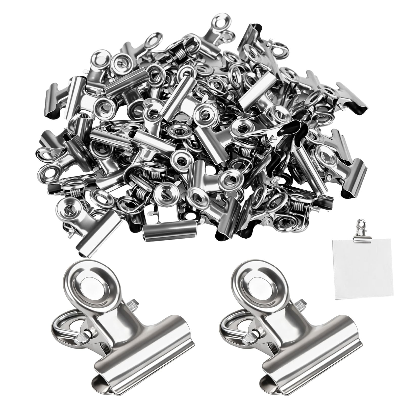 60PCS Mini Stainless Steel Bulldog Clips,22mm Round Top Paper Fasteners