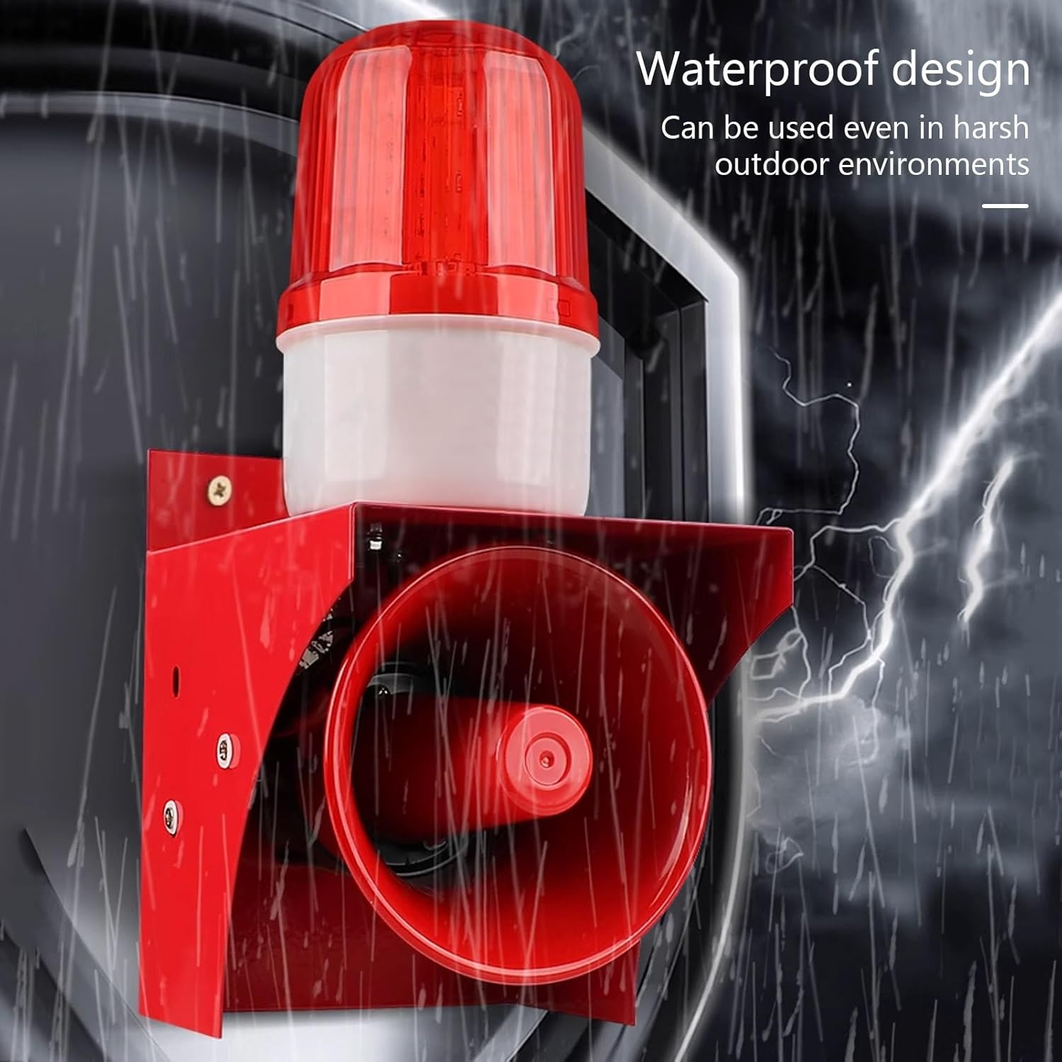 Industrial Waterproof Alarm Siren with 120dB Sound & LED Strobe Flashing Light - Emergency Warning System for Residential, Schools, Warehouses, and Construction Sites