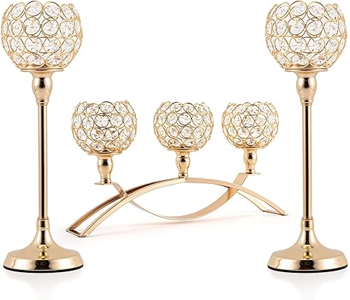 VINCIGANT Juego de 3 portavelas dorados para centros de mesa de boda, portavelas de té candelabros con 3 brazos para chimenea, decoración del hogar,