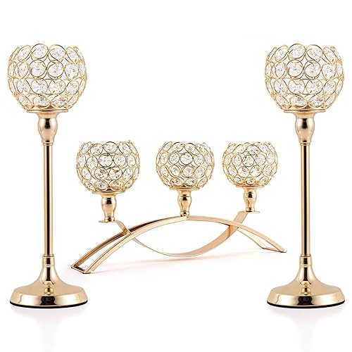 VINCIGANT Set of 3 Gold Candle Holders Wedding Table Centerpieces,Tealight