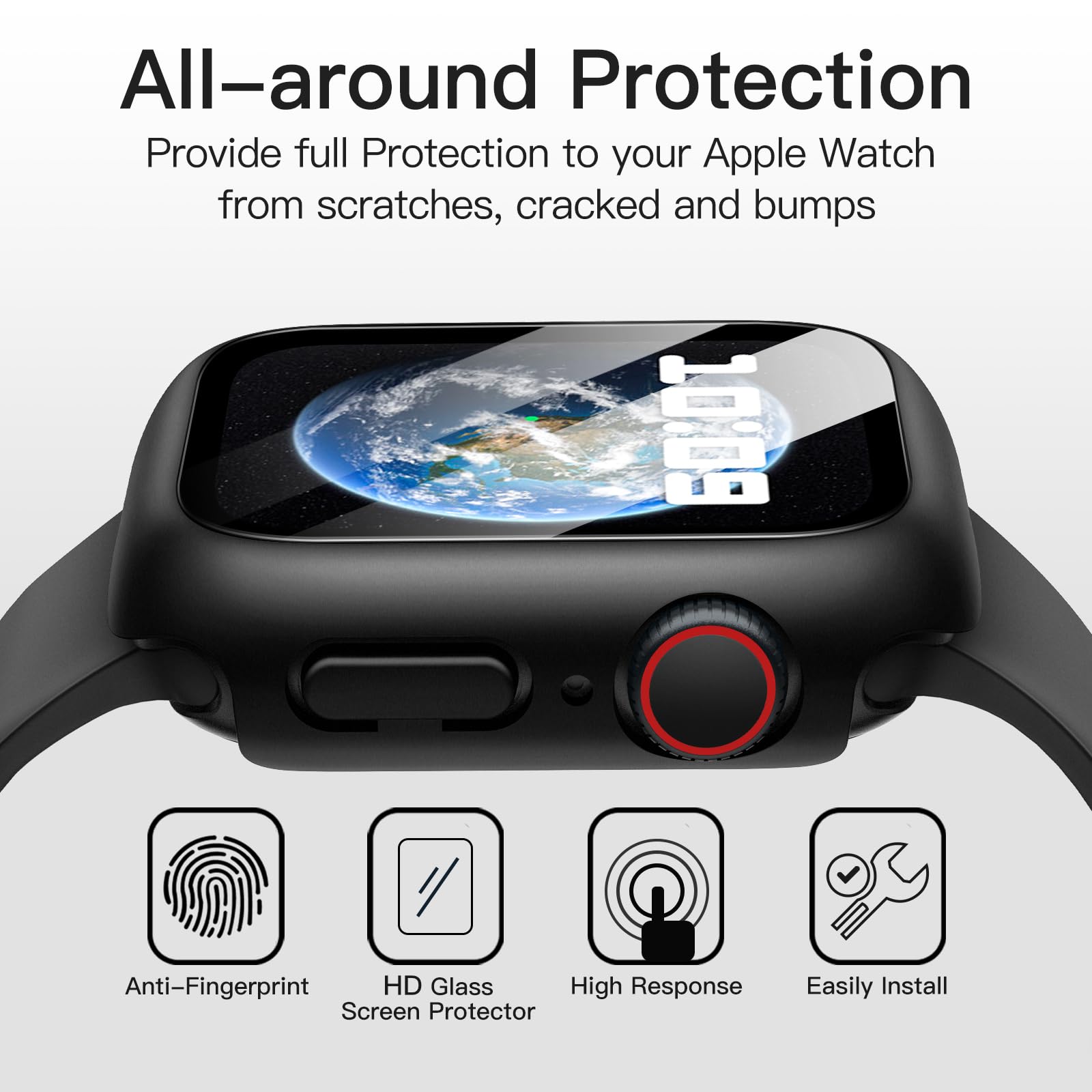 JETech Cover Impermeabile con Pellicola Protettiva per Apple Watch SE 3/2/1 (2025/2022/2020) / Series 6 5 4 40mm, Integrato Vetro Temperato Film PC Rigido Protettiva Completa Custodia, 2 Pacco (Nero)