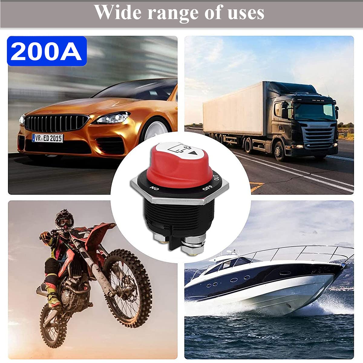 interrupteur de batterie 12 V 200a avec câble 6awg 50cm isolateur batterie on-off-out pour Marine Boat Caravan Car Vehicles