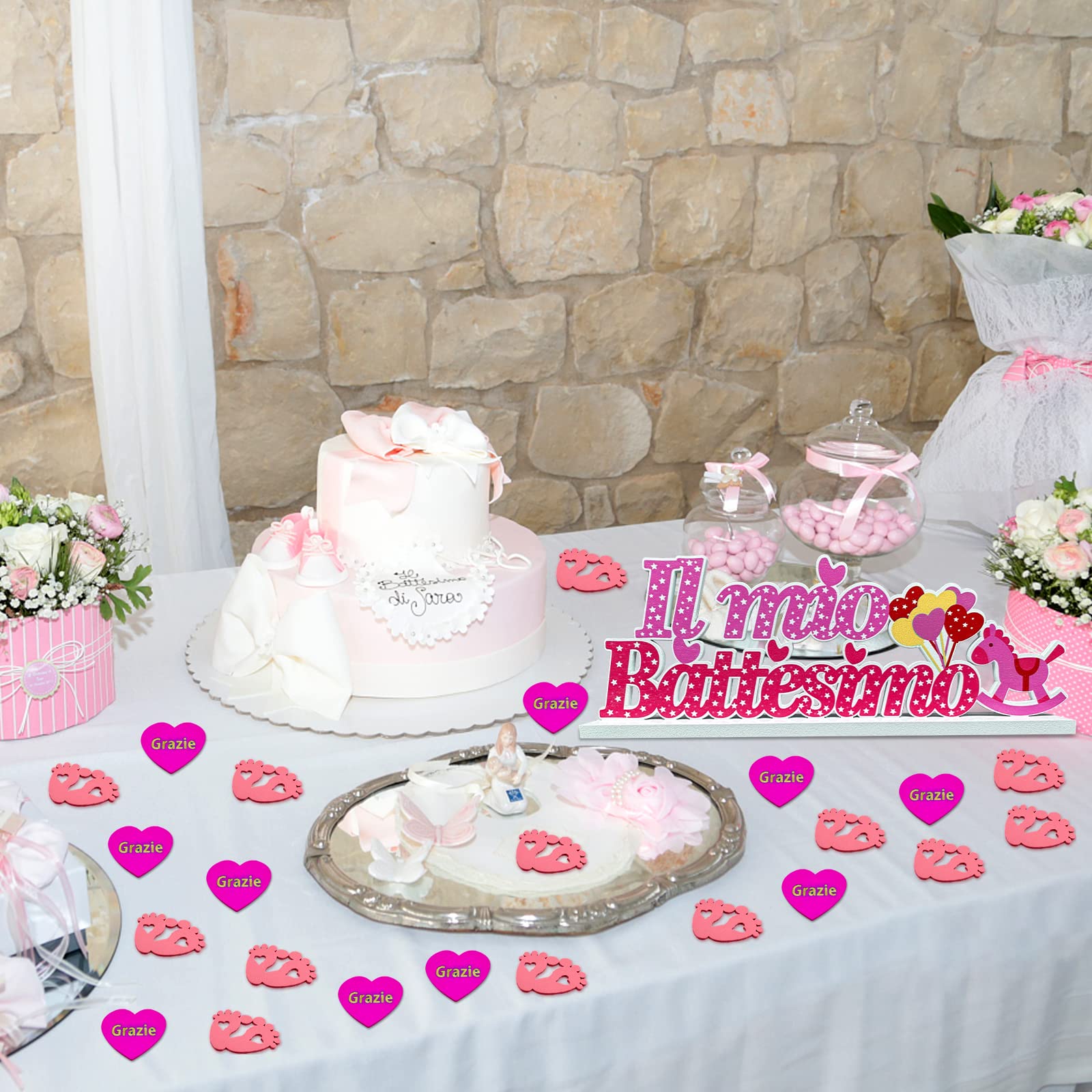 Centrotavola In Legno Per Battesimo - Decorazione Festa Con Orsacchiotto - Foto 2