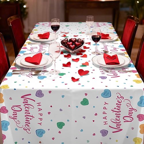 Miniatura 5 de Gistome 3-Piece 54 x 108 Inch Valentines Day Plastic Tablecloth  Colorful Candy Heart Disposable Table Covers for Valentines Parties, Weddings,